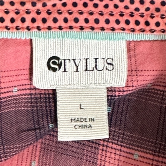 Stylus sz lg button down shirt in a blue and pink plaid - Picture 10 of 12
